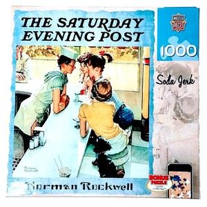 Masterpiece Jigsaw Puzzle Soda Jerk Saturday Evening Post Norman Rockwell 25" in